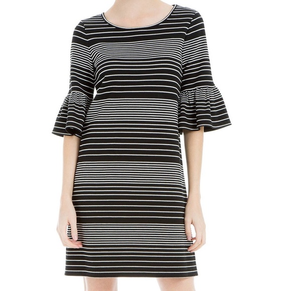 *MAX STUDIO* Black White Stripe Bell Sleeve Dress Size XS - Picture 1 of 7